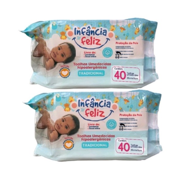 Kit com 2 - Lenço Umedecido Infância feliz Toalha Umedecida Chams 40 Unidades