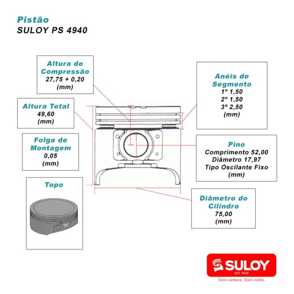 Encontraproduto.com.br - PISTAO - CITROEN C3/ PEUGEOT 206 1.4 8V APOS 2002 GAS/FLEX - SULOY