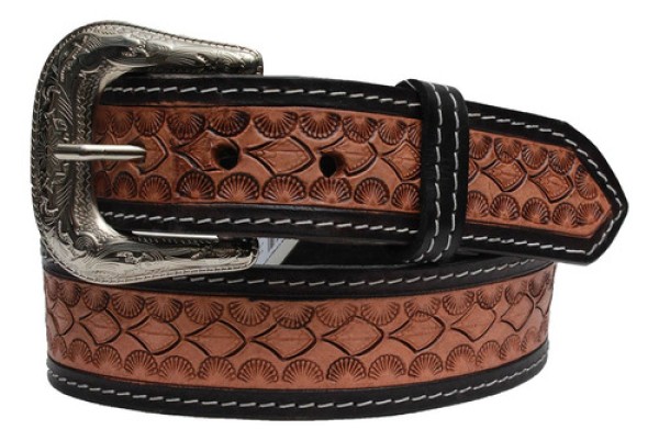 Cinto Ph Rodeo Masculino De Couro Entalhado Preto/marrom