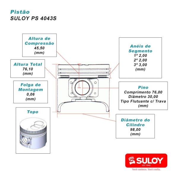 Encontraproduto.com.br - PISTAO - KIA BESTA 3.0 8V GS | C/ PORTA-ANEL E JETCOOLER - SULOY