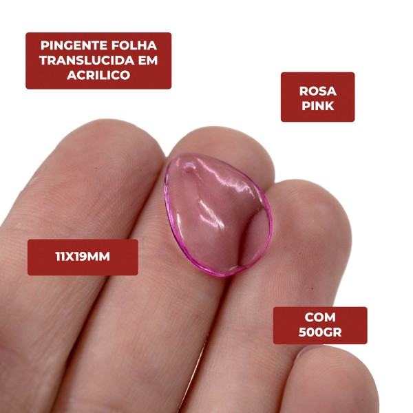 Encontraproduto.com.br - PINGENTE FOLHA TRANSLUCIDA 11X19MM EM ACRILICO COM 500GR