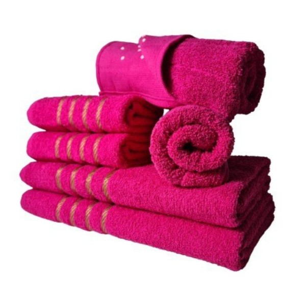 Encontraproduto.com.br - Jogo de Toalhas 2 Banho 2 Rosto 2 Piso - 6 pçs Dubai 100% Algodão Rosa