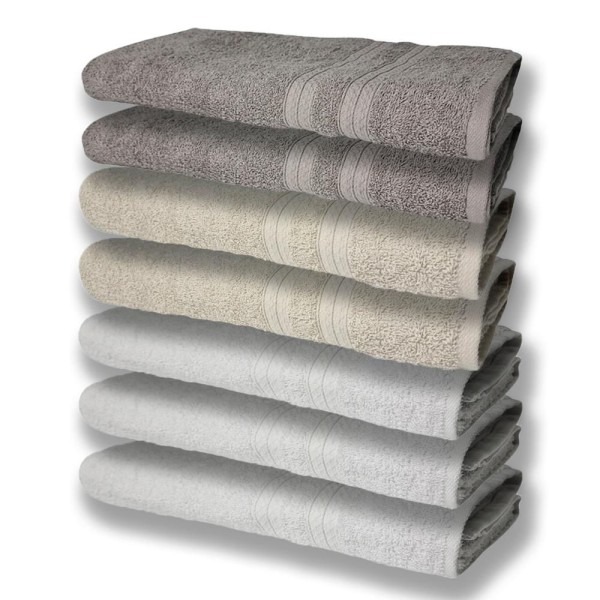 Encontraproduto.com.br - 7 Toalhas Grande E Grossa 3 Branco 2 Bege 2 Cinza