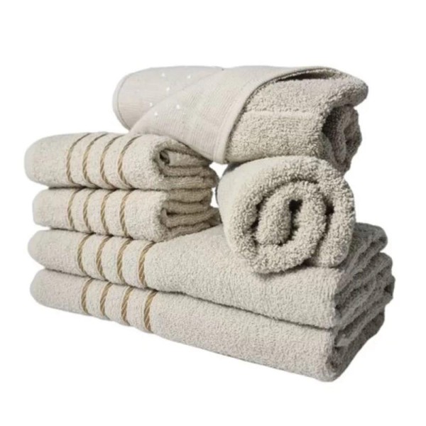 Encontraproduto.com.br - Jogos De Toalhas 2 Banhos 2 Rosto 2 Tapetes 6pçs Bege