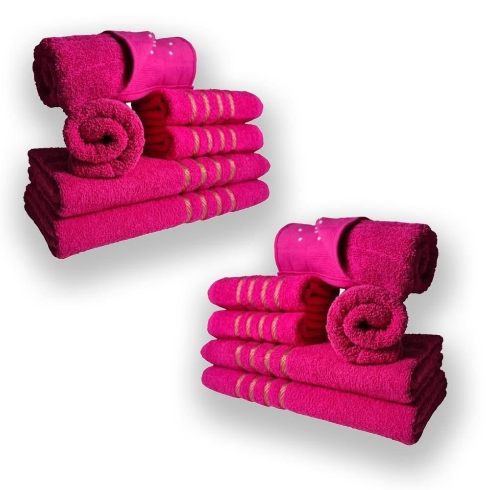 Jogo De Toalhas 12pcs 4 Banhos 4 Rosto 4 Tapetes Rosa