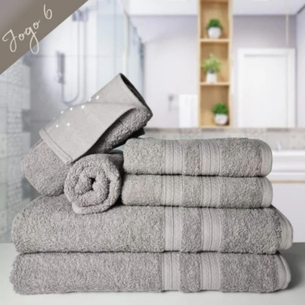 Encontraproduto.com.br - Jogo De Toalha 6 Pçs Gigante Felpuda Itália Soft 100% Algodão Cinza