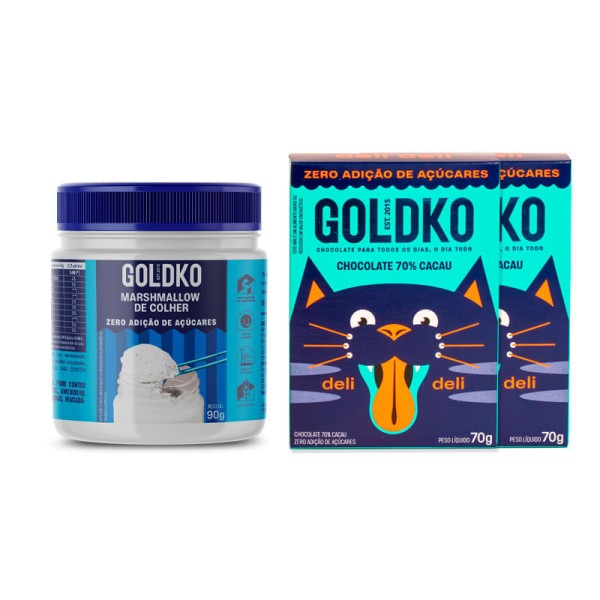 Encontraproduto.com.br - Potinho Marshmallow + 2 Deli Deli 70% cacau zero adição de açúcares