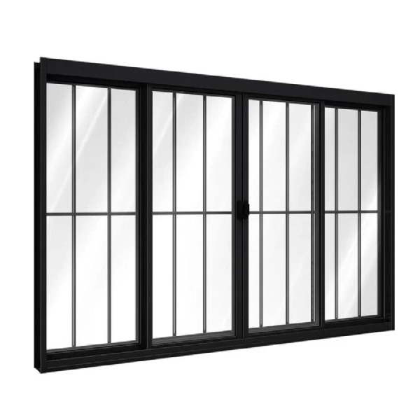 Janela de Correr Alumínio com Grade 4 Folhas 100x120  Black Mais Esquadrias