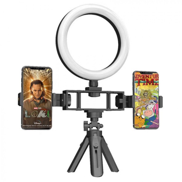 Ring Light Suporte de Mesa Portátil 2 Celulares com Tripé
