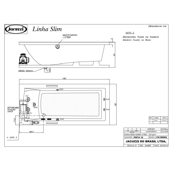 Encontraproduto.com.br - Banheira Pietá 180x80x50 com Aquecedor Jacuzzi