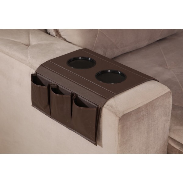 Encontraproduto.com.br - Esteira Bandeja para Sofá Corino com Porta Copos e Controle - Marrom