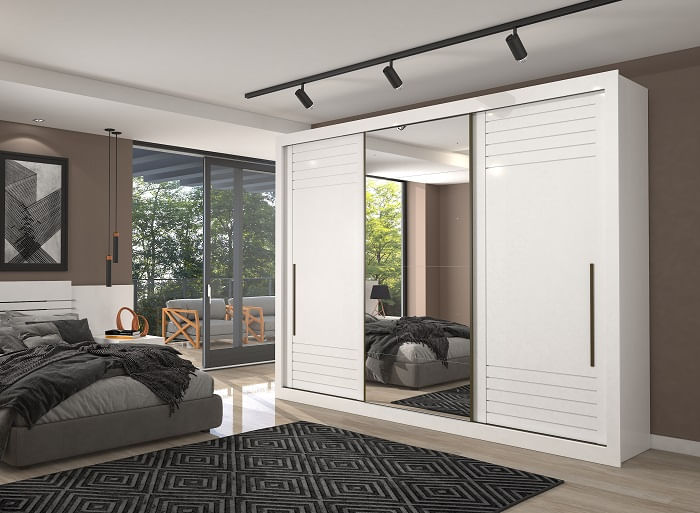 Guarda Roupa Casal Anhembi Com Espelho 3 Portas De Correr E 6 Gavetas -
