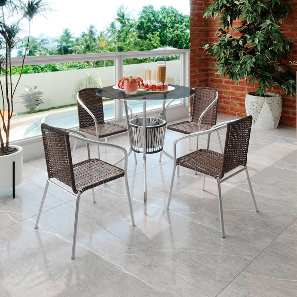 Encontraproduto.com.br - Conjunto Mesa Bar Vanessa De Alumínio Com Tampo + Coller + Cadeiras -