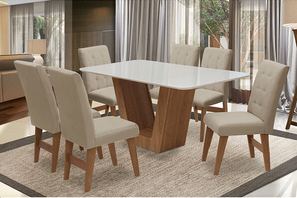 Conjunto De Mesa Veneza Para Sala De Jantar Com 6 Cadeira Veneza -