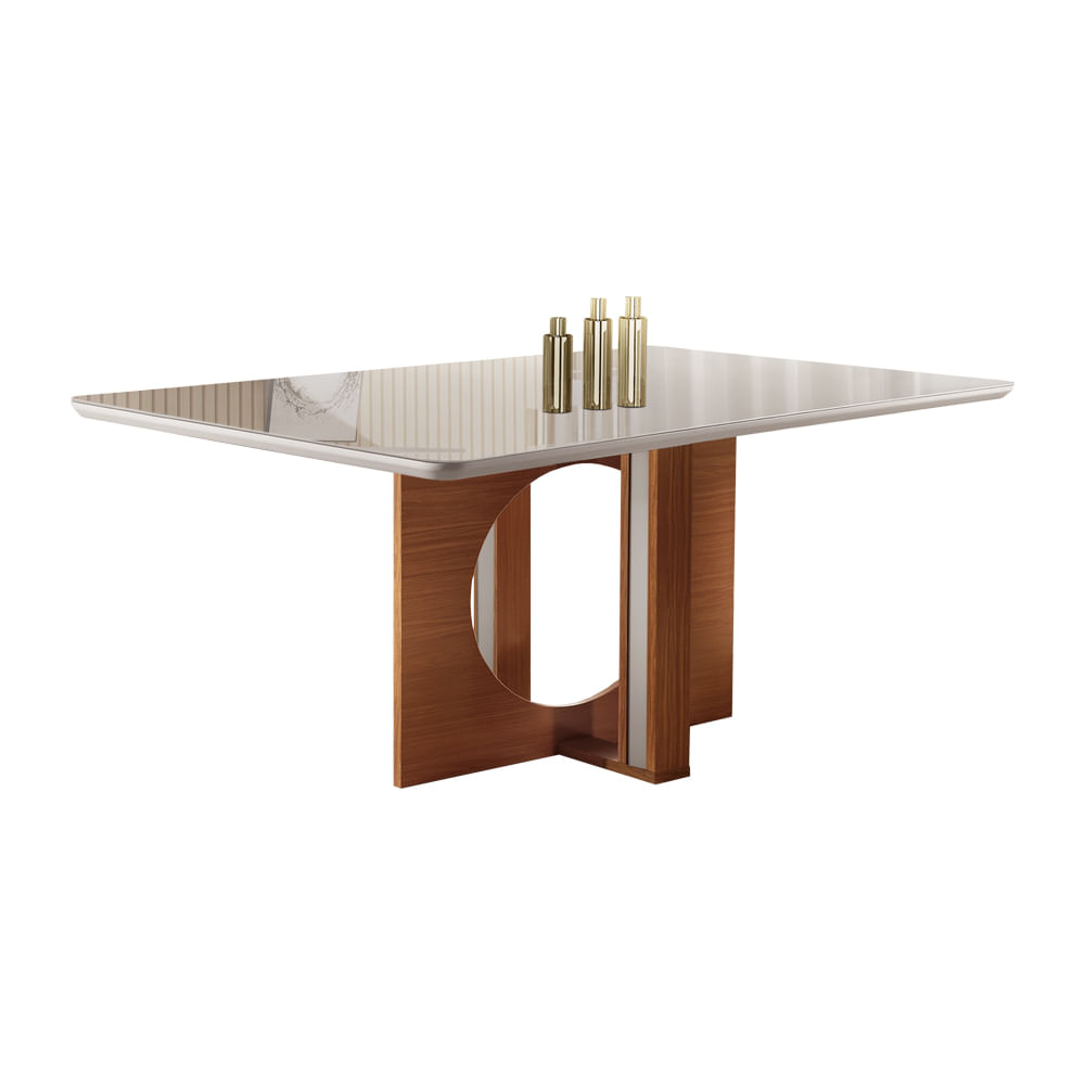 Mesa Retangular Firenze Com Vidro Off White 1,35m -