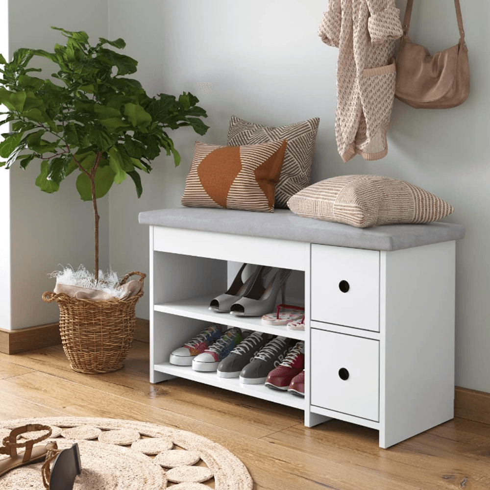 Sapateira Paris 6 Pares Com Banco Estofado E 2 Gavetas -