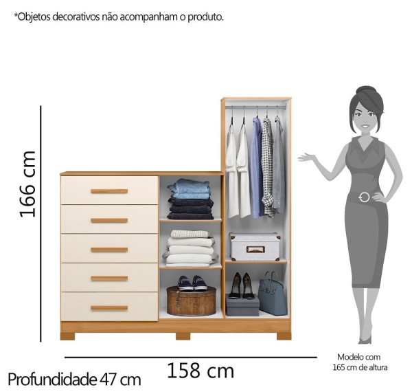 Encontraproduto.com.br - Cômoda Sapateira Fênix Com Espelho 2 Portas E 5 Gavetas -