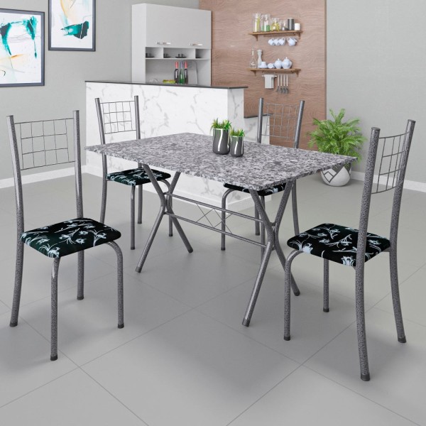 Encontraproduto.com.br - Kit 4 Cadeiras Carla Com Assento Em Korino Preto Floral -