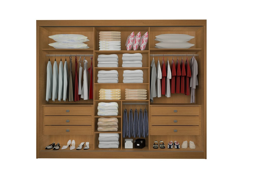 Encontraproduto.com.br - Guarda Roupa Casal Vargem Com Espelho 3 Portas De Correr E 6 Gavetas -