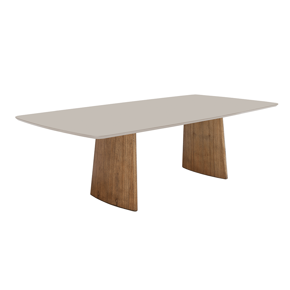 Mesa Retangular Trento Canto Redondo Com Vidro Off White 1,80m -