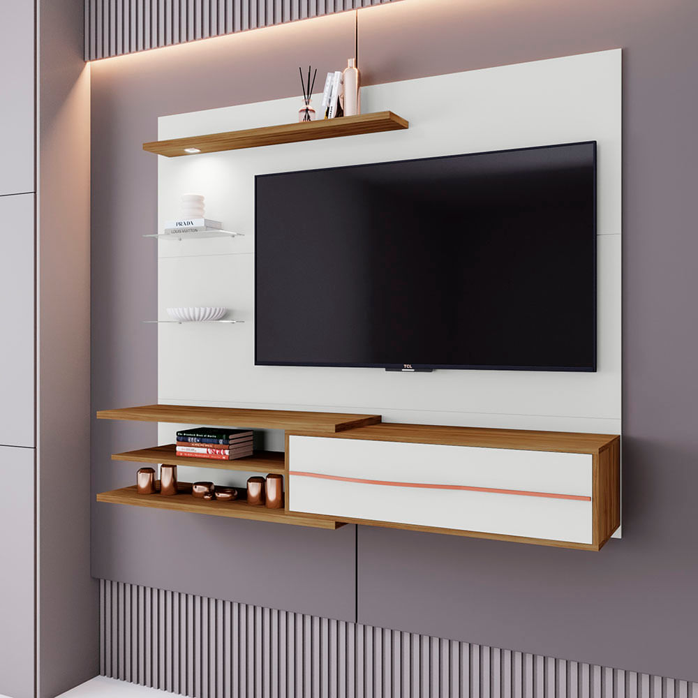 Painel Stent Para Tvs De Até 60 Polegadas Com Led 1 Porta E 1 Prateleira -