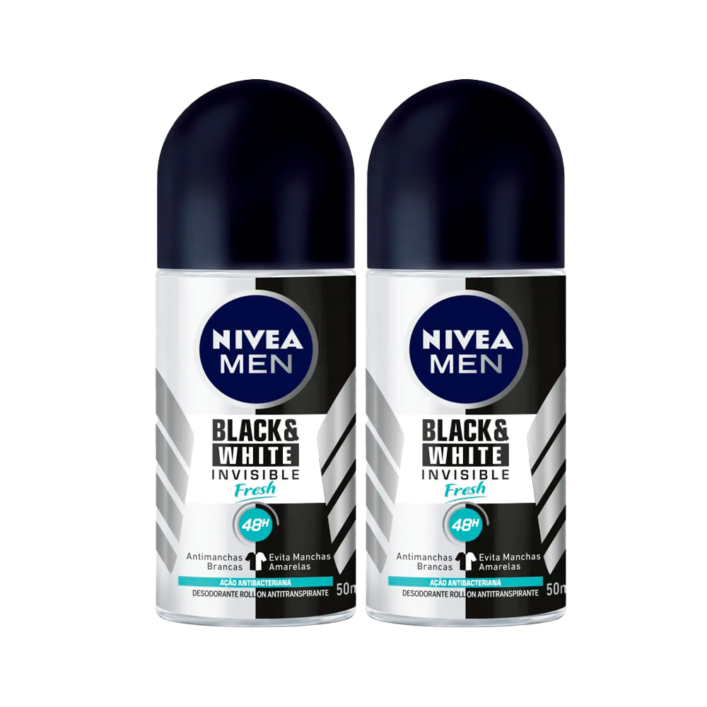 Kit Desodorante Roll On Nivea Men Invisible Black e White Fresh 50ml - 2 Unidades