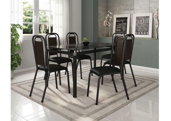 Encontraproduto.com.br - Kit 2 Cadeiras Fatima Com Assento Em Korino Preto -