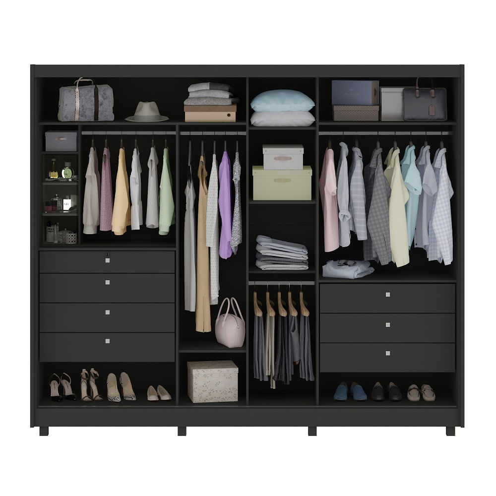 Encontraproduto.com.br - Guarda Roupa Casal Palmeira Com Espelho 2 Portas De Correr E 7 Gavetas -