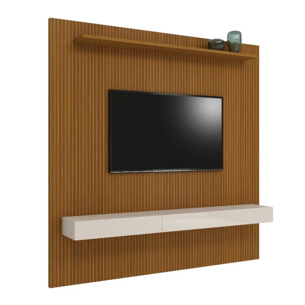 Encontraproduto.com.br - Painel Jasper Ripado 3d Para Tvs De Até 75 Polegadas Com 3 Portas E 1 Prateleira -