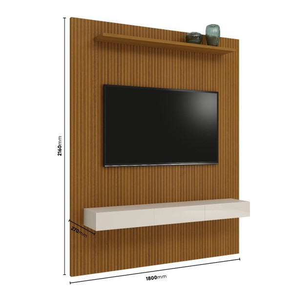 Encontraproduto.com.br - Painel Jasper Ripado 3d Para Tvs De Até 75 Polegadas Com 3 Portas E 1 Prateleira -