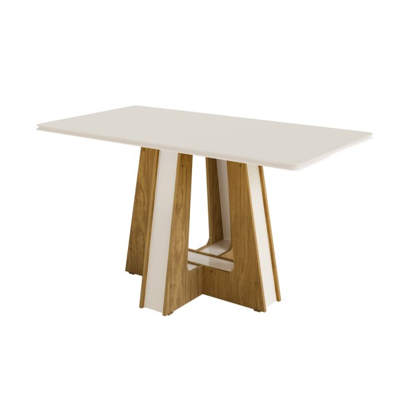Encontraproduto.com.br - Mesa Retangular Vitoria Tampo De Madeira Com Vidro Off White 1,58m -