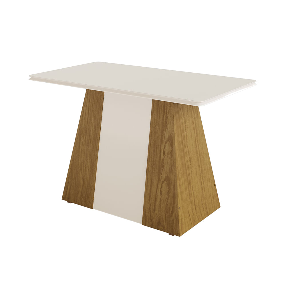 Mesa Retangular Sublime Tampo De Madeira Com Vidro Off White 1,58m -
