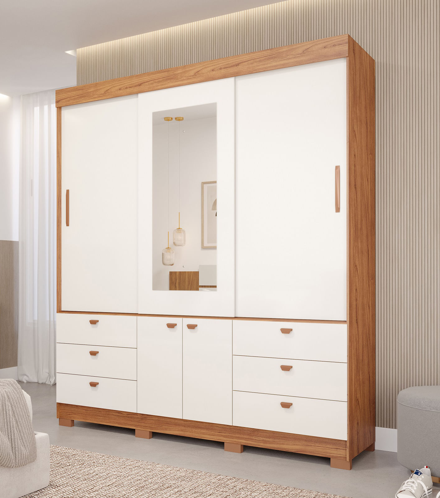 Encontraproduto.com.br - Guarda Roupa Casal Itabuna Com Espelho 5 Portas E 6 Gavetas -