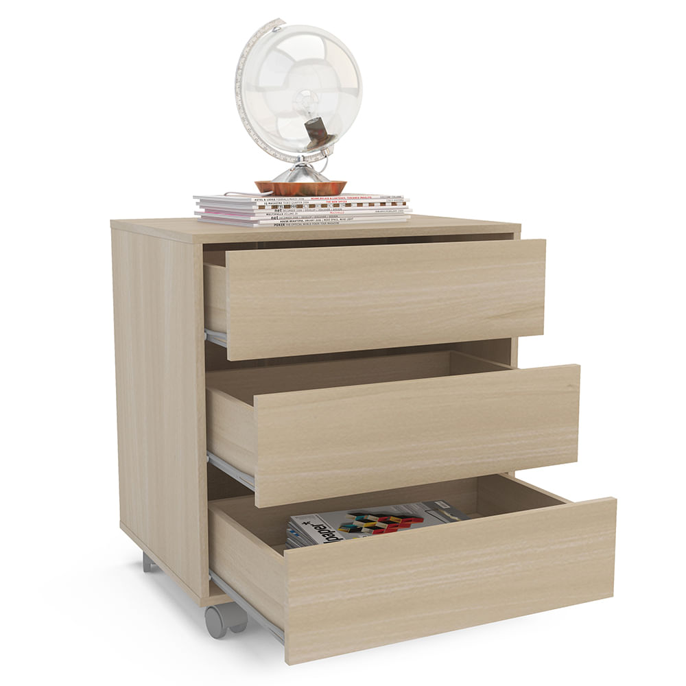 Encontraproduto.com.br - Gaveteiro Agen 3 Gavetas Com Rodízios 60cm -