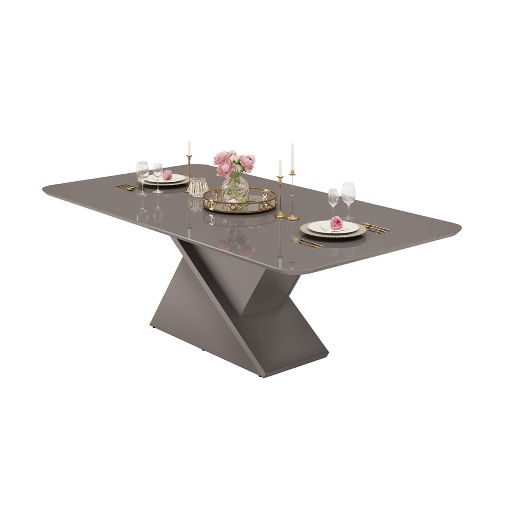 Mesa Retangular Max Tampo Com Vidro Cinza 2,00m -