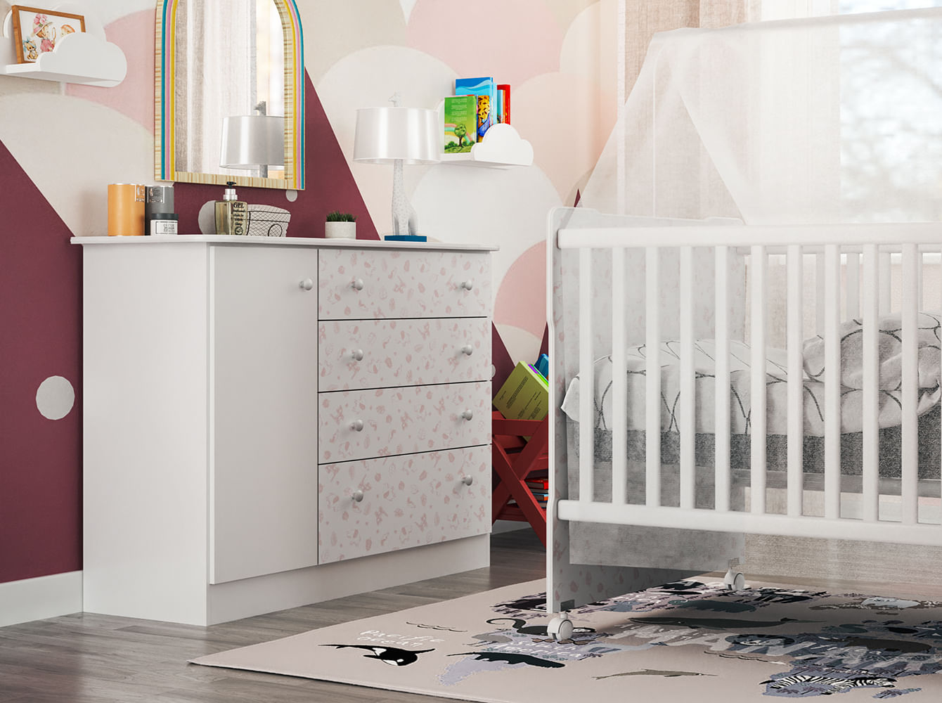 Cômoda Infantil New Baby 1 Porta E 4 Gavetas -