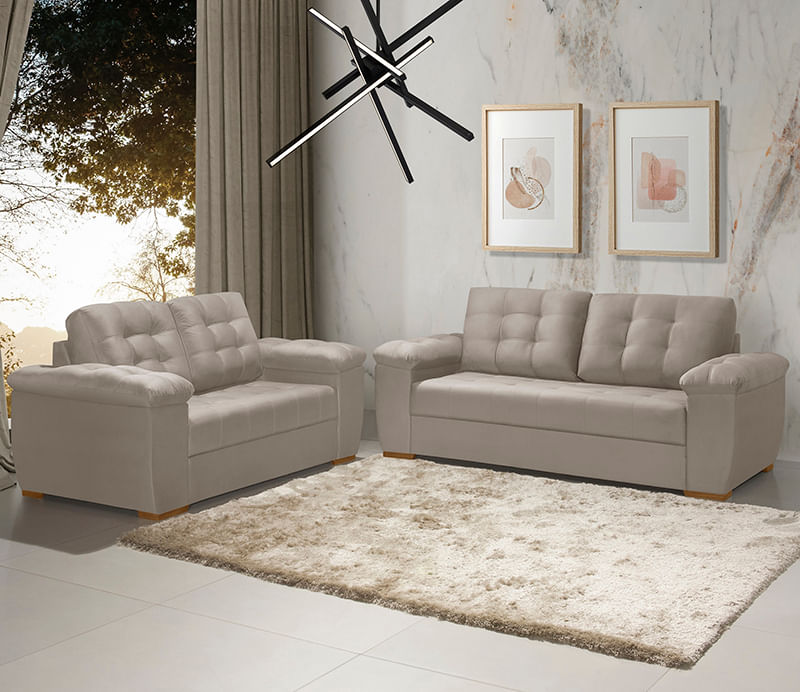 Conjunto Sofá 3 E 2 Lugares Liege Com Revestimento Em Veludo -