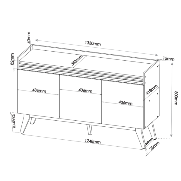 Encontraproduto.com.br - Buffet Ibiza Com 3 Portas 1,33m -