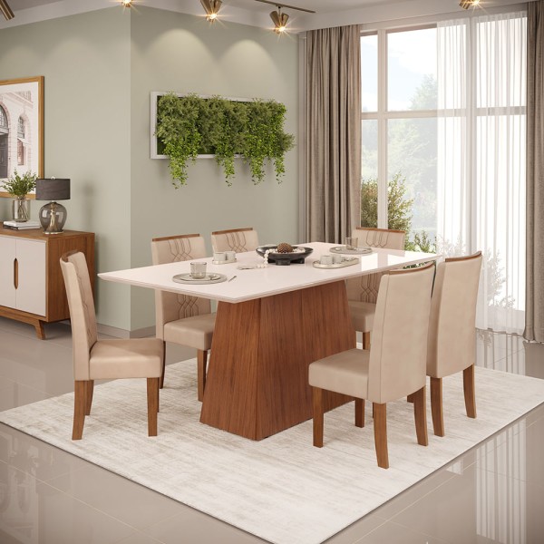 Conjunto De Mesa Dulce/Zoe Com 6 Cadeiras Veludo Kraft 1,80m -