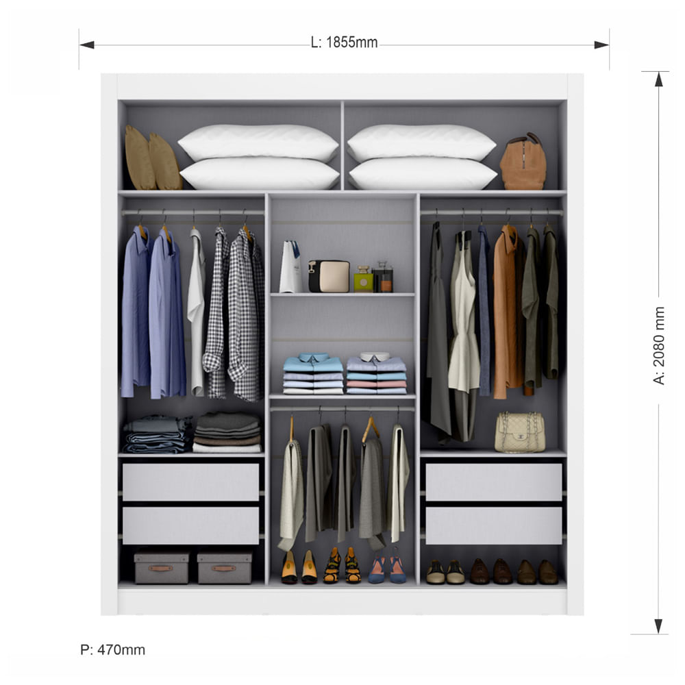 Encontraproduto.com.br - Guarda Roupa City 3 Portas De Correr E 4 Gavetas -