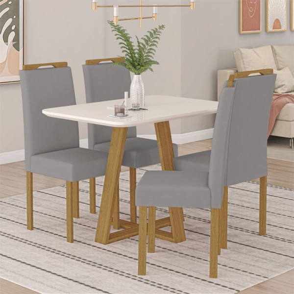 Encontraproduto.com.br - Mesa Retangular Lorraine Com Vidro Off White 1,20m -