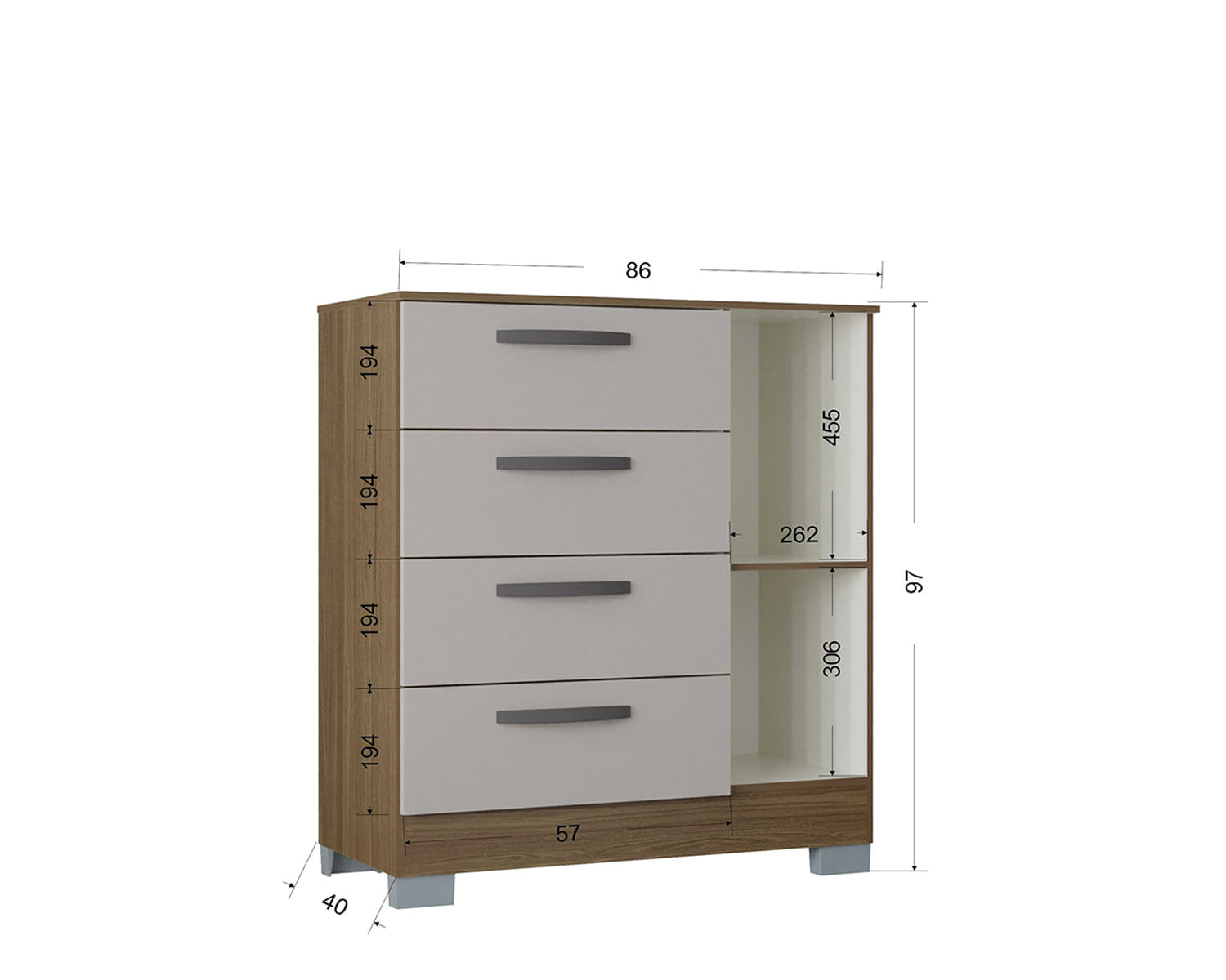 Encontraproduto.com.br - Cômoda Yasmin 1 Porta E 4 Gavetas -
