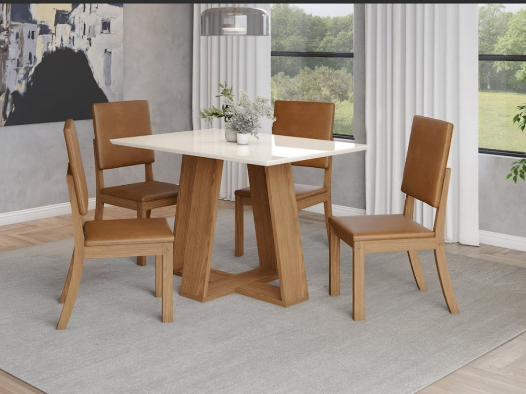 Encontraproduto.com.br - Mesa Retangular Lins Tampo De Madeira Com Vidro Off White 1,20m -