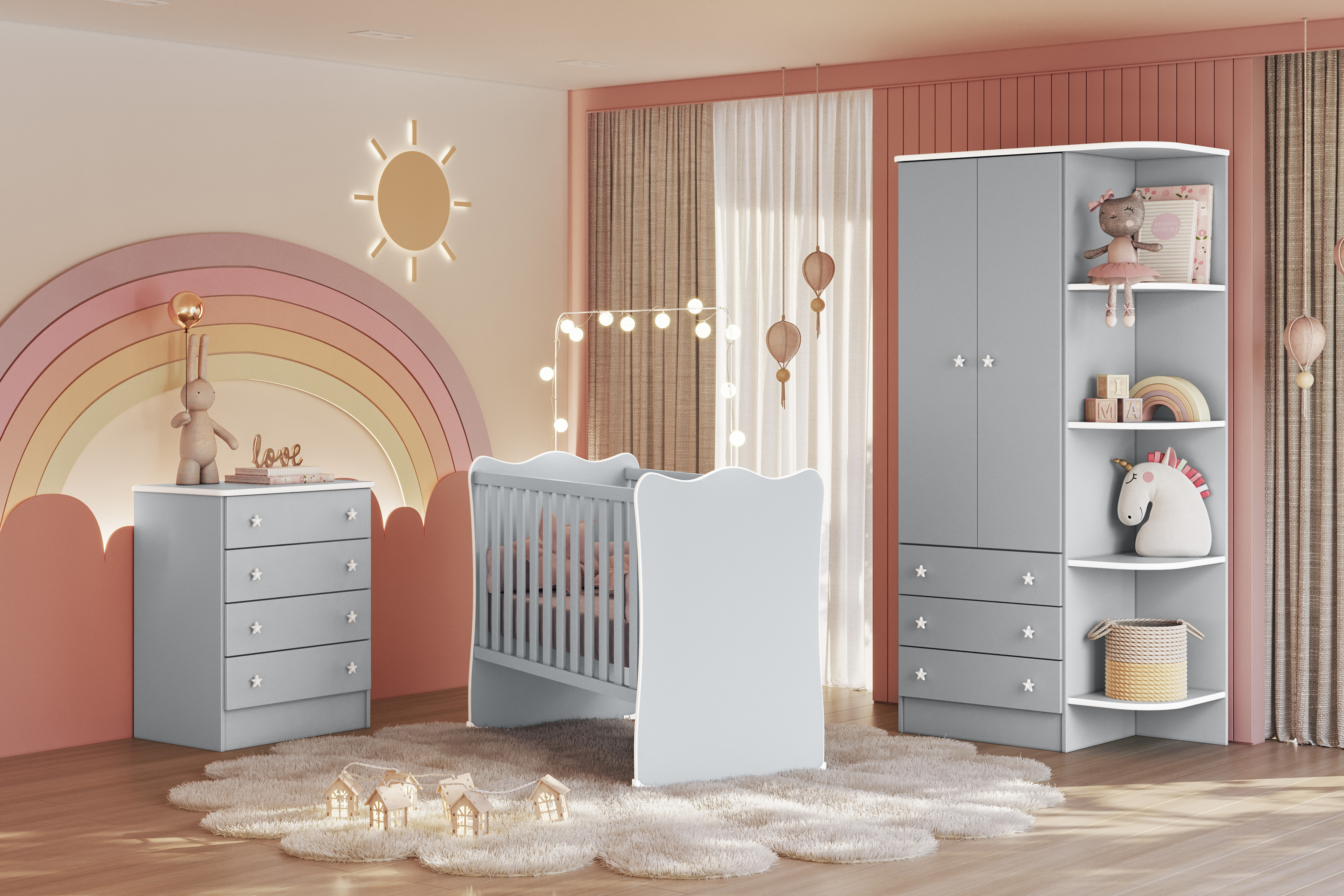Guarda Roupa Infantil 82591 Com 3 Portas 2 Gavetas E Cantoneira -