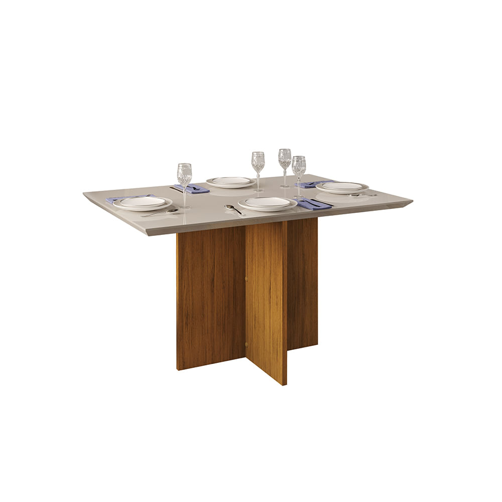 Mesa Retangular Hera Tampo Com Vidro Off White E Canto Copo 1,20m -