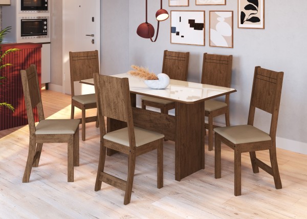 Conjunto Mesa Retangular Evora Com 6 Cadeiras 1,50m -