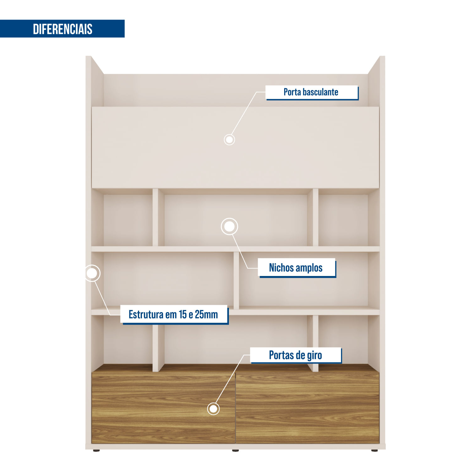 Encontraproduto.com.br - Módulo Home Grecia 3 Portas E 5 Prateleiras -