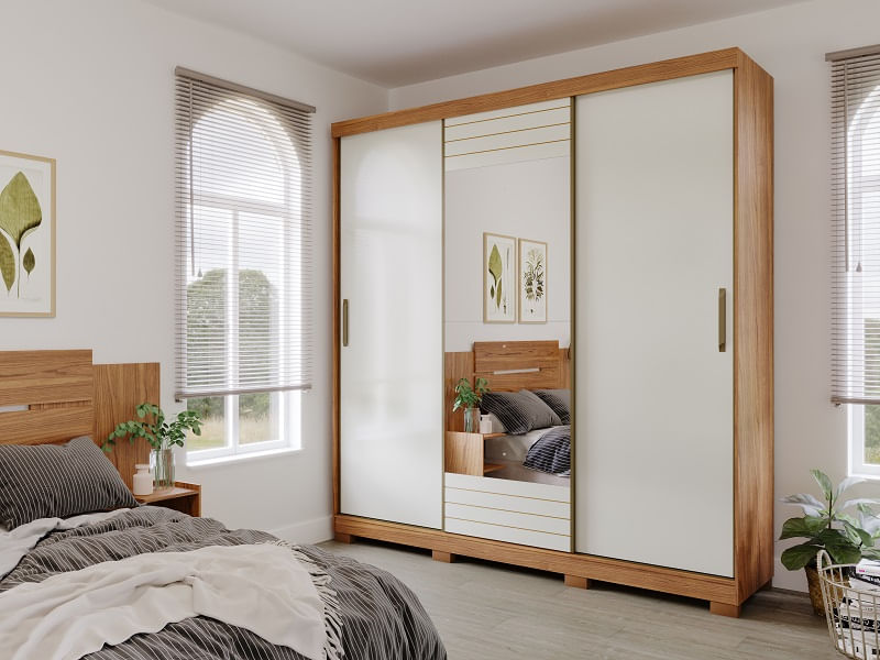 Encontraproduto.com.br - Guarda Roupa Casal Paraú Com Espelho 3 Portas De Correr E 4 Gavetas -
