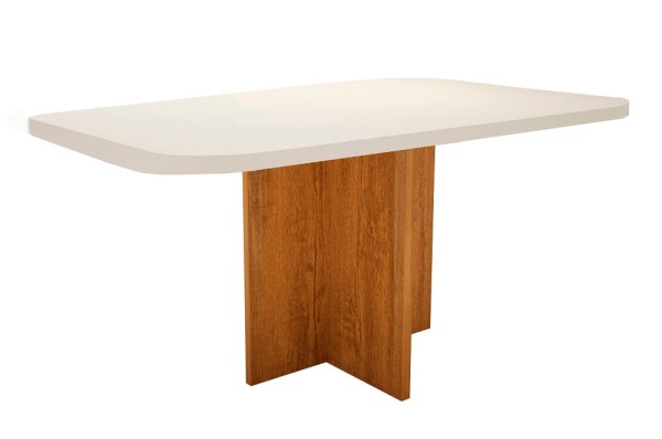 Encontraproduto.com.br - Mesa Retangular Alfa Com Vidro Off White (1,60x80cm) -