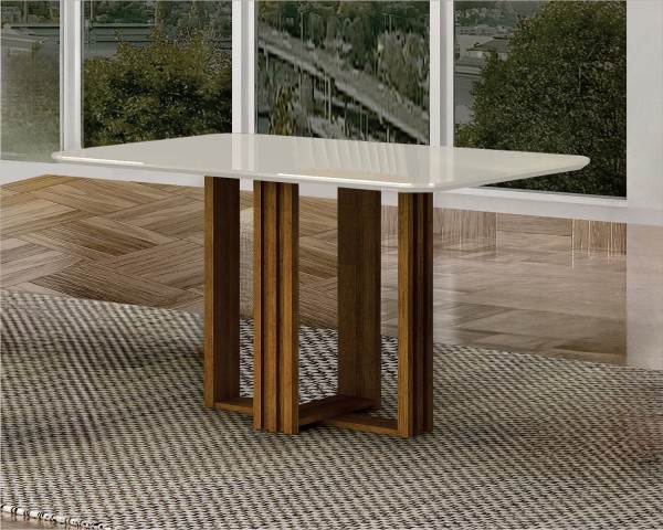 Encontraproduto.com.br - Mesa Retangular Jade Tampo De Madeira Com Vidro Off White 1,60m -